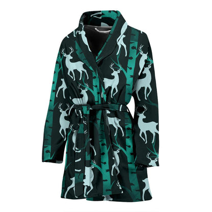 Deer Jungle Print Pattern Women Bath Robe-JTAMIGO.COM
