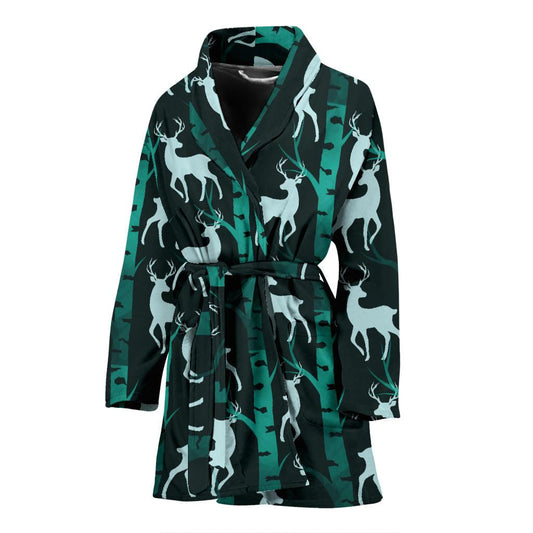Deer Jungle Print Pattern Women Bath Robe-JTAMIGO.COM