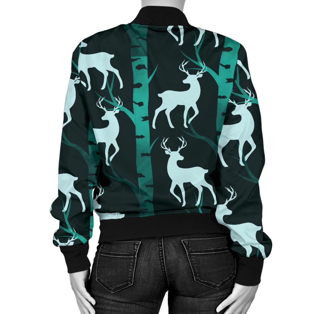 Deer Jungle Print Pattern Women Casual Bomber Jacket