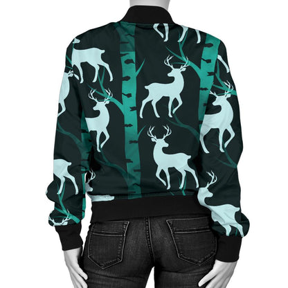 Deer Jungle Print Pattern Women Casual Bomber Jacket