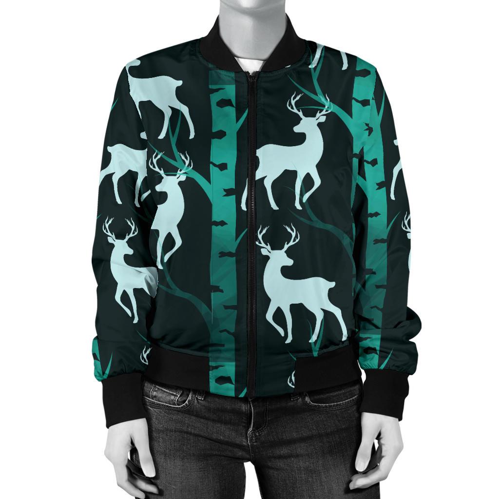 Deer Jungle Print Pattern Women Casual Bomber Jacket