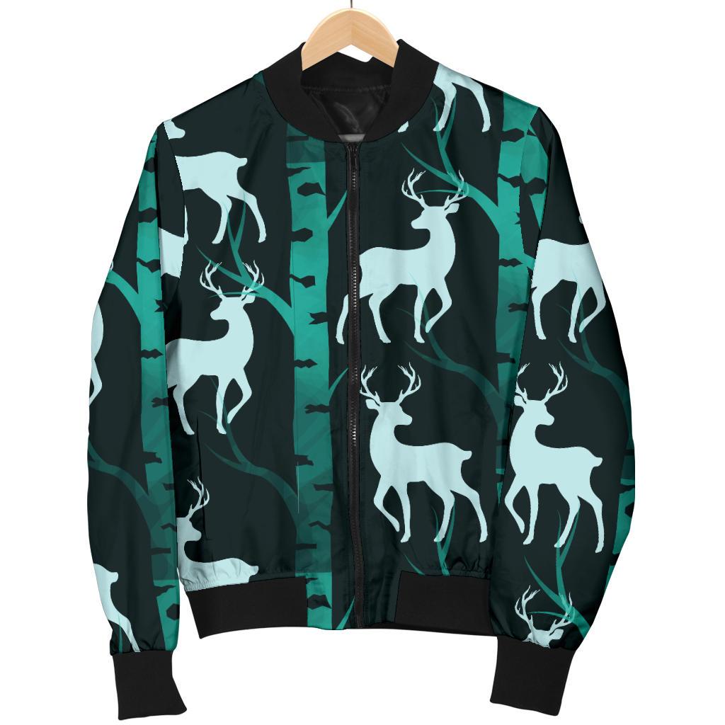 Deer Jungle Print Pattern Women Casual Bomber Jacket