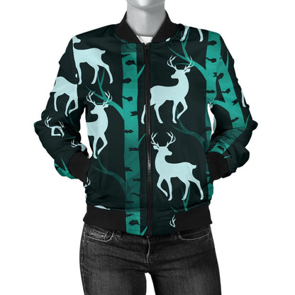 Deer Jungle Print Pattern Women Casual Bomber Jacket