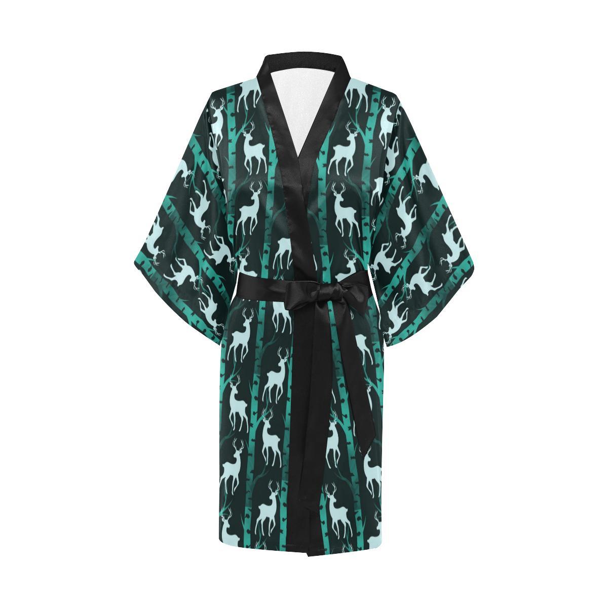 Deer Jungle Print Pattern Women Short Kimono Robe
