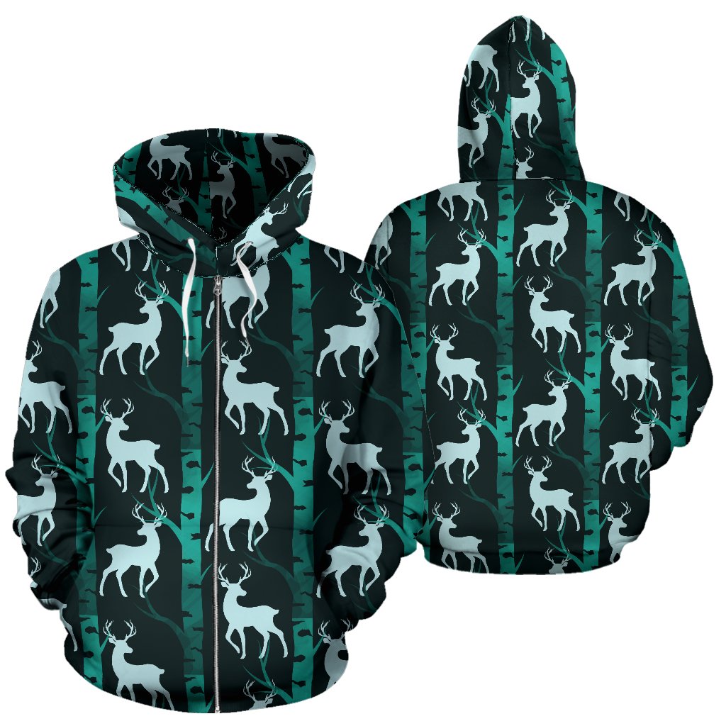 Deer Jungle Print Pattern Zip Up Hoodie