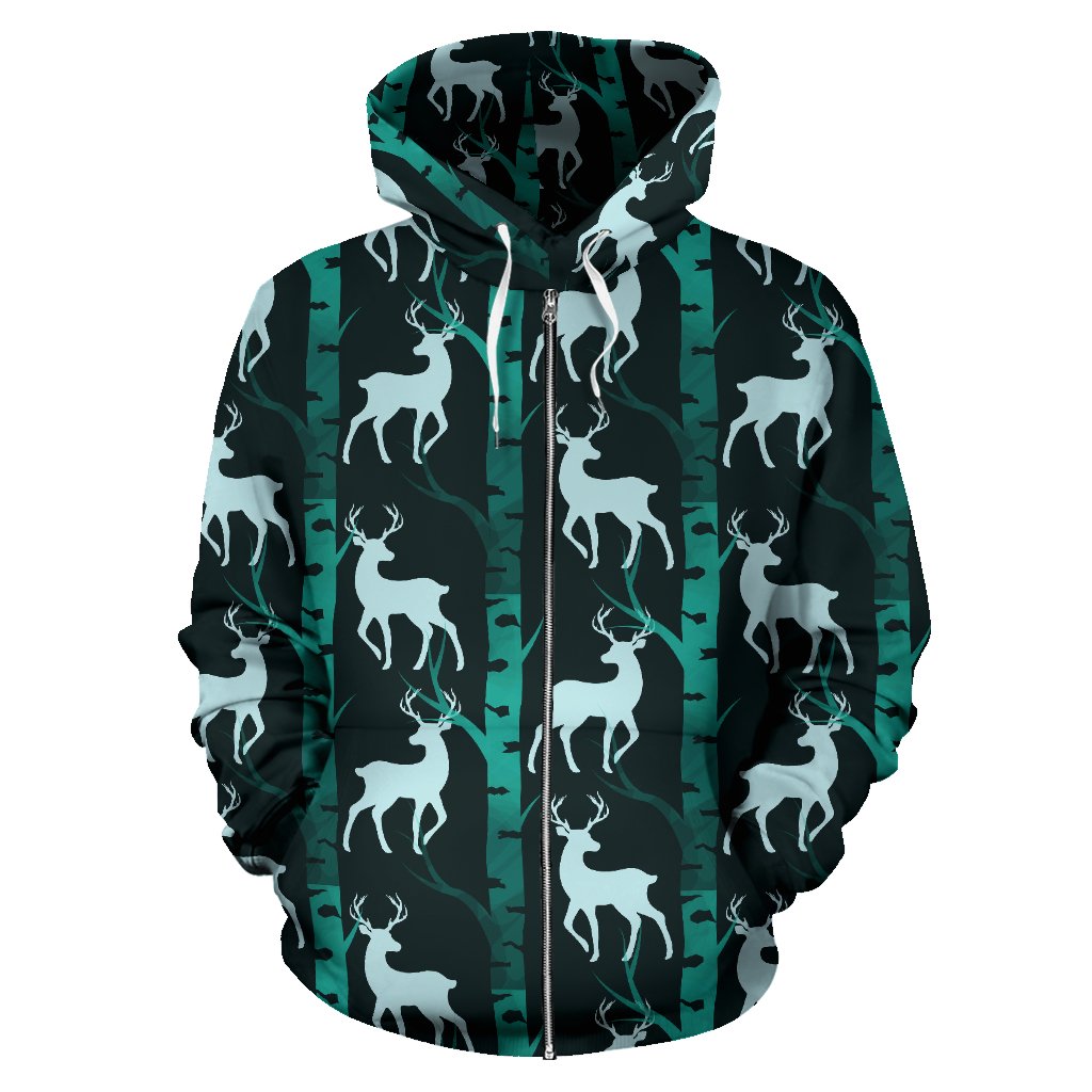 Deer Jungle Print Pattern Zip Up Hoodie