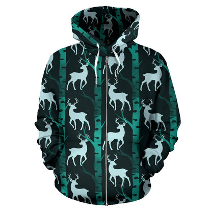 Deer Jungle Print Pattern Zip Up Hoodie