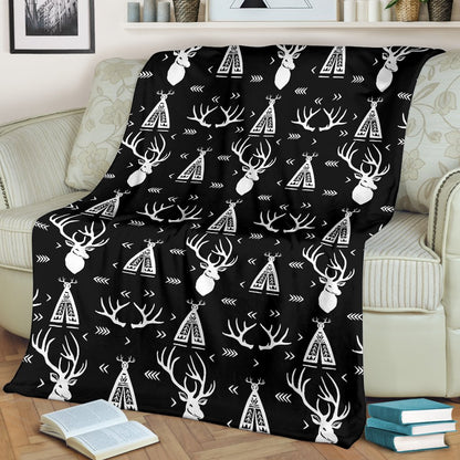 Deer Native Indian Print Pattern Fleece Blanket