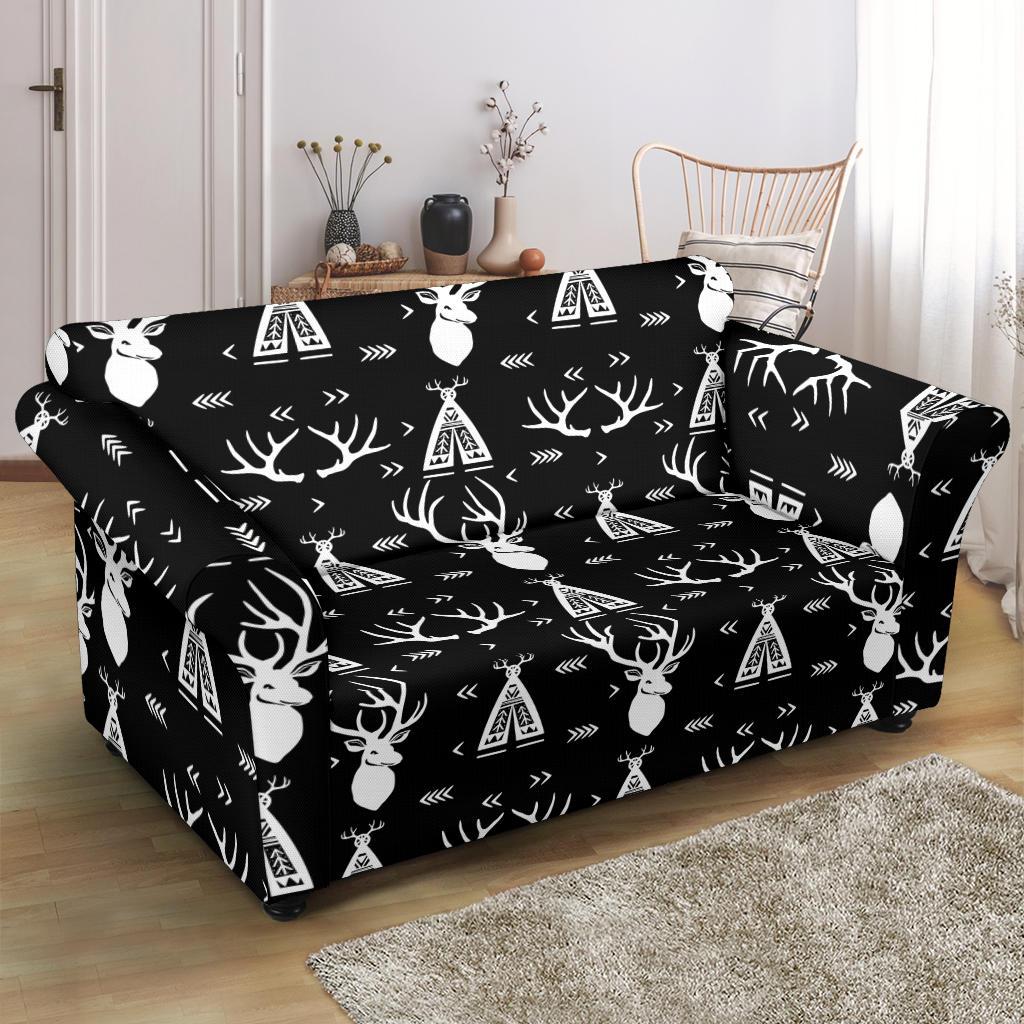 Deer Native Indian Print Pattern Loveseat Slipcover-JTAMIGO.COM