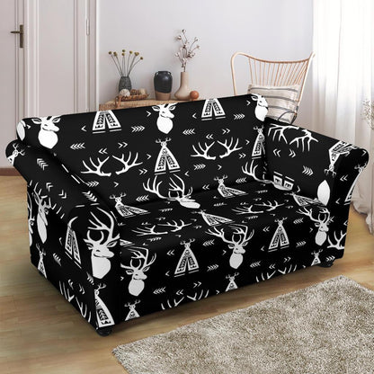 Deer Native Indian Print Pattern Loveseat Slipcover-JTAMIGO.COM