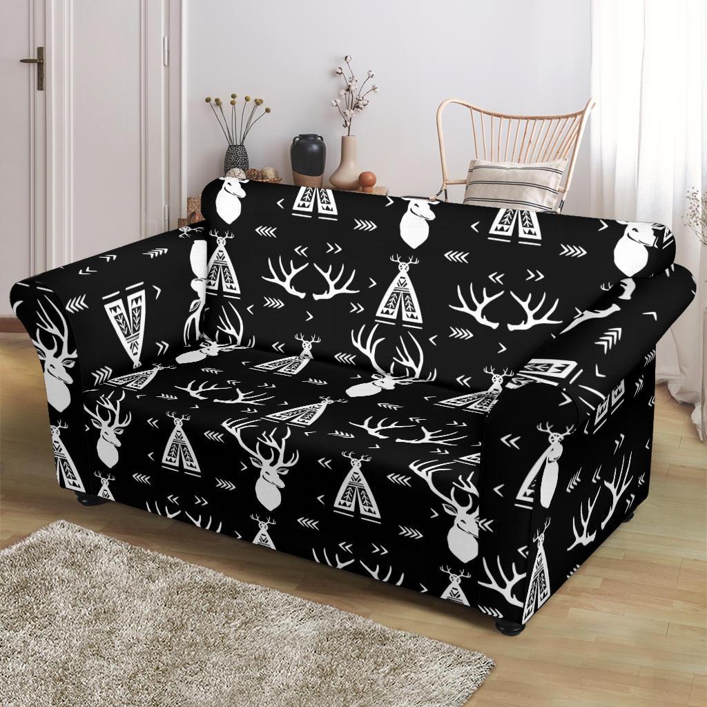 Deer Native Indian Print Pattern Loveseat Slipcover-JTAMIGO.COM