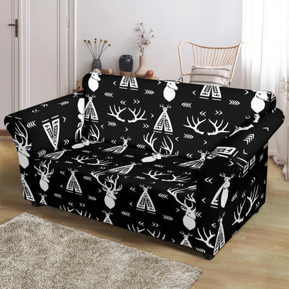 Deer Native Indian Print Pattern Loveseat Slipcover-JTAMIGO.COM