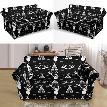 Deer Native Indian Print Pattern Loveseat Slipcover-JTAMIGO.COM