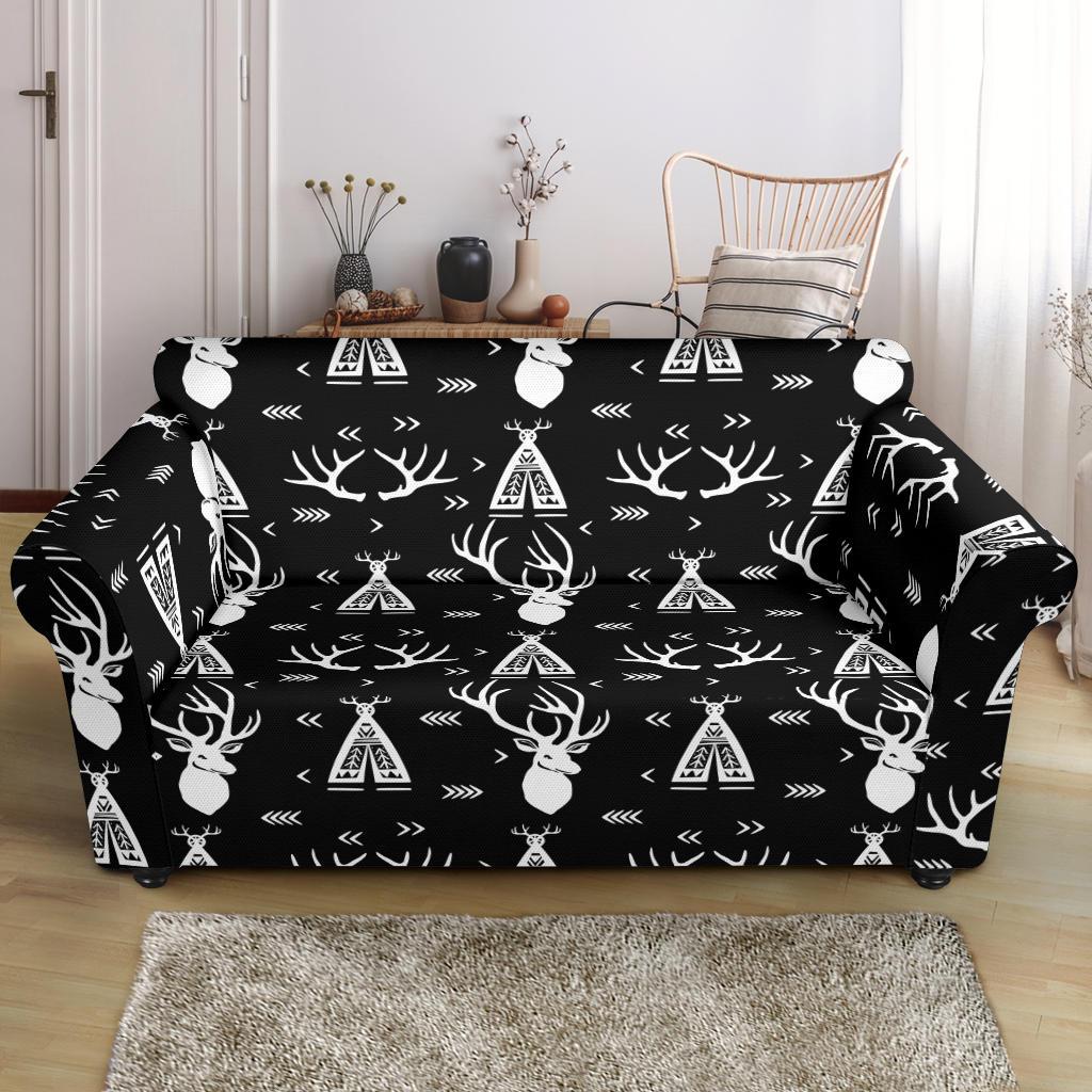 Deer Native Indian Print Pattern Loveseat Slipcover-JTAMIGO.COM