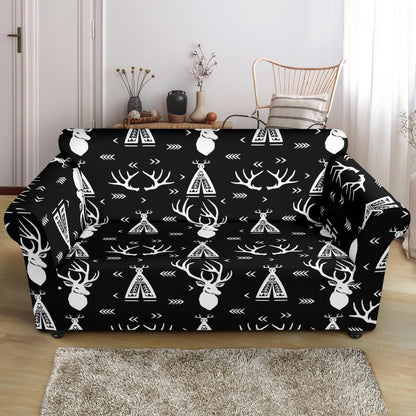 Deer Native Indian Print Pattern Loveseat Slipcover-JTAMIGO.COM