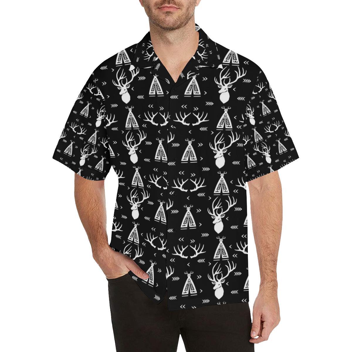 Deer Native Indian Print Pattern Men Aloha Hawaiian Shirt
