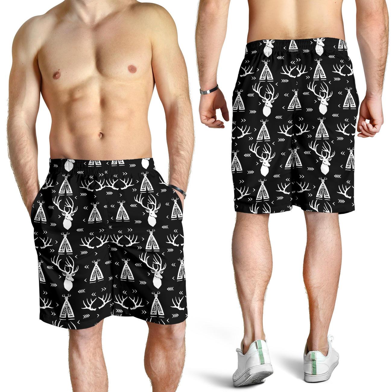Deer Native Indian Print Pattern Mens Shorts-JTAMIGO.COM