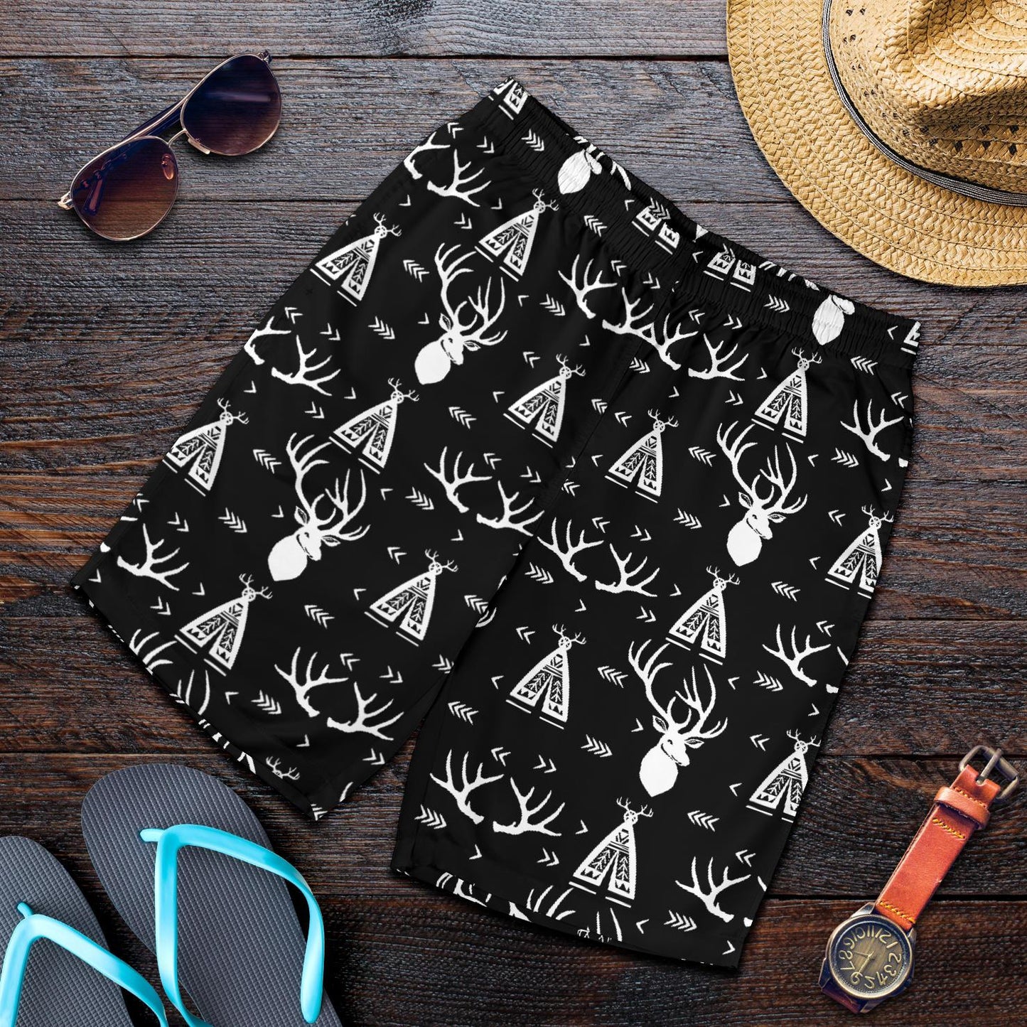 Deer Native Indian Print Pattern Mens Shorts-JTAMIGO.COM