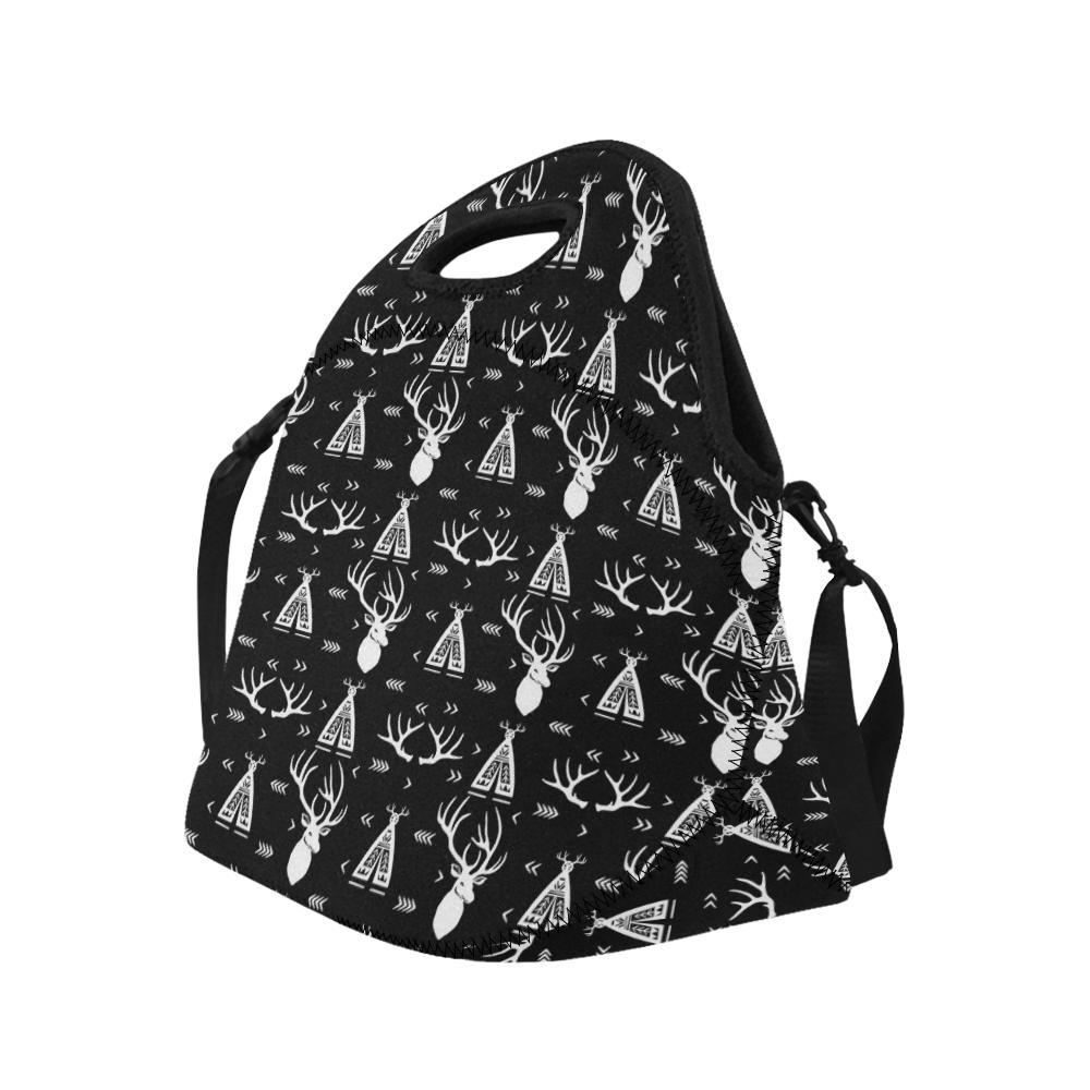 Deer Native Indian Print Pattern Neoprene Lunch Bag (Model 1669)(Large)-JTAMIGO.COM