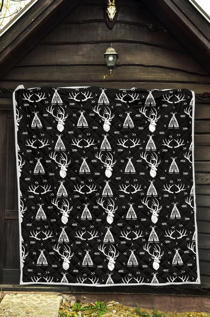 Deer Native Indian Print Pattern Premium Quilt-JTAMIGO.COM