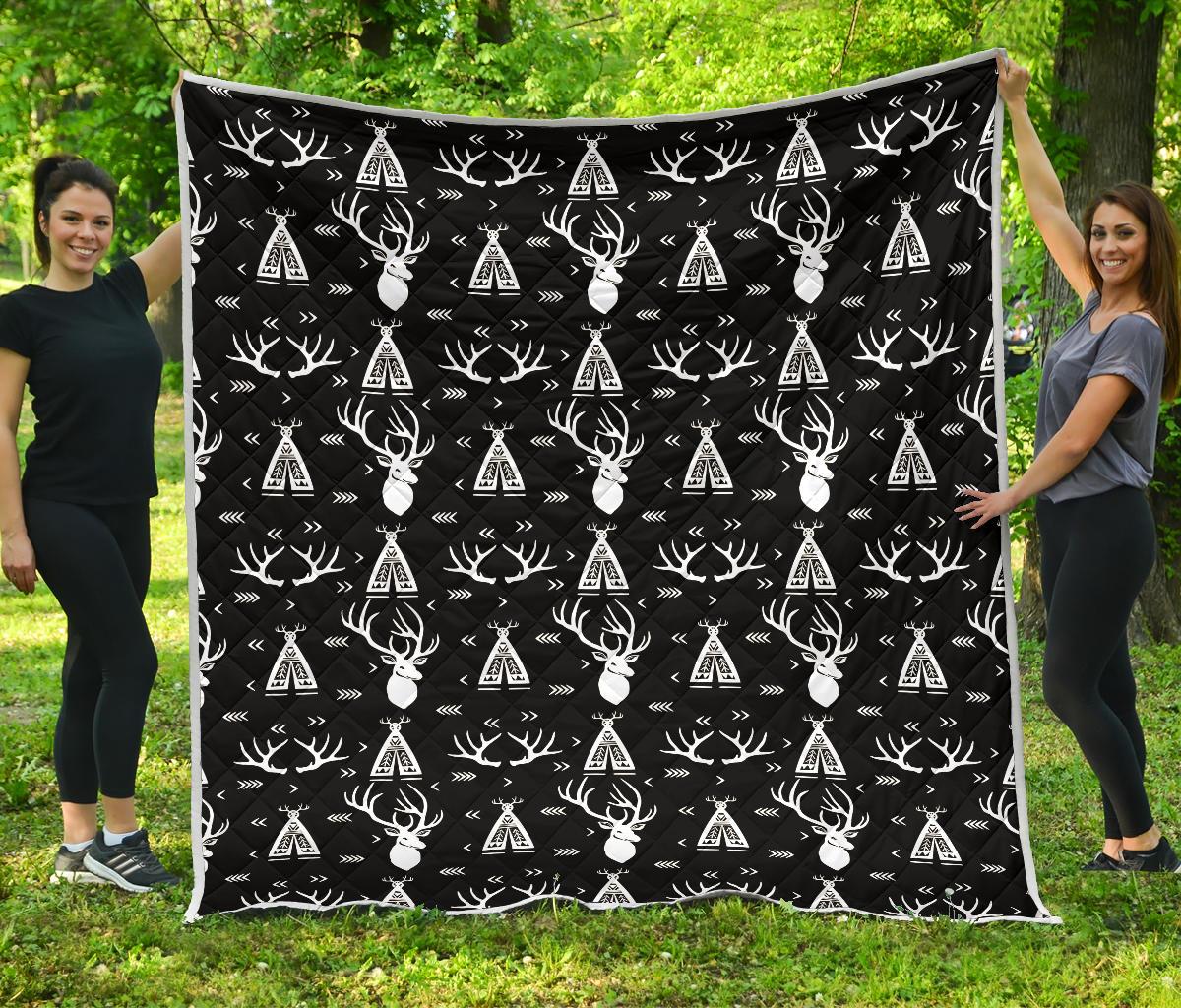 Deer Native Indian Print Pattern Premium Quilt-JTAMIGO.COM