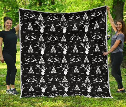 Deer Native Indian Print Pattern Premium Quilt-JTAMIGO.COM
