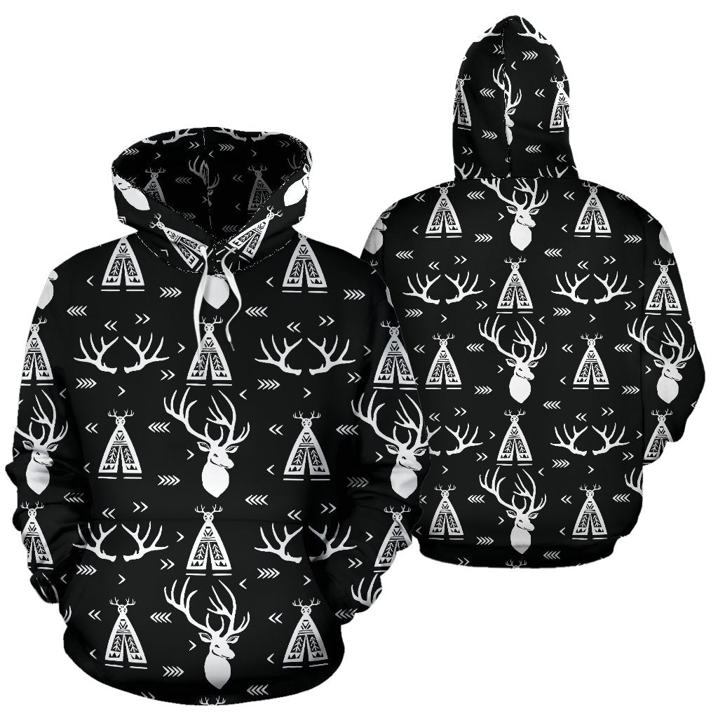 Deer Native Indian Print Pattern Pullover Hoodie