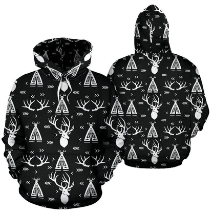 Deer Native Indian Print Pattern Pullover Hoodie