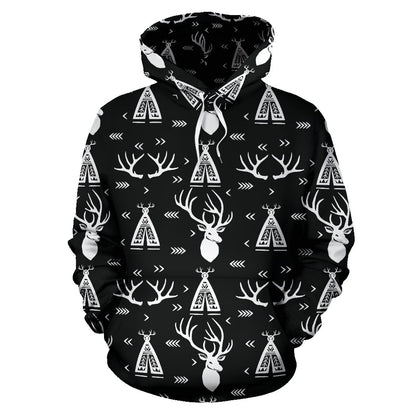 Deer Native Indian Print Pattern Pullover Hoodie