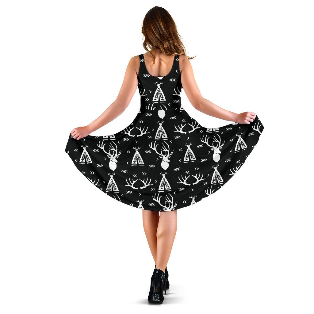 Deer Native Indian Print Pattern Sleeveless Dress
