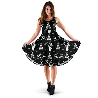 Deer Native Indian Print Pattern Sleeveless Dress