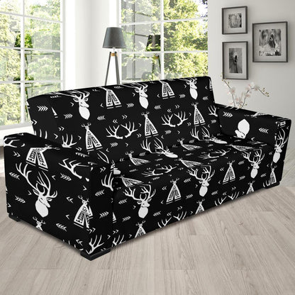 Deer Native Indian Print Pattern Sofa Slipcover-JTAMIGO.COM