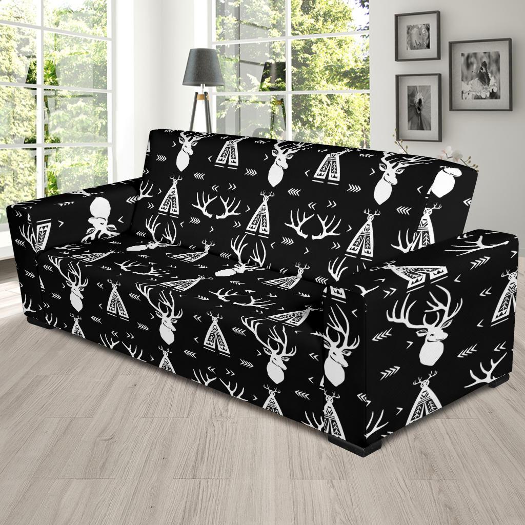 Deer Native Indian Print Pattern Sofa Slipcover-JTAMIGO.COM