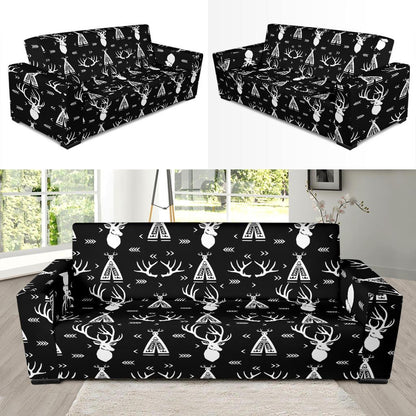 Deer Native Indian Print Pattern Sofa Slipcover-JTAMIGO.COM