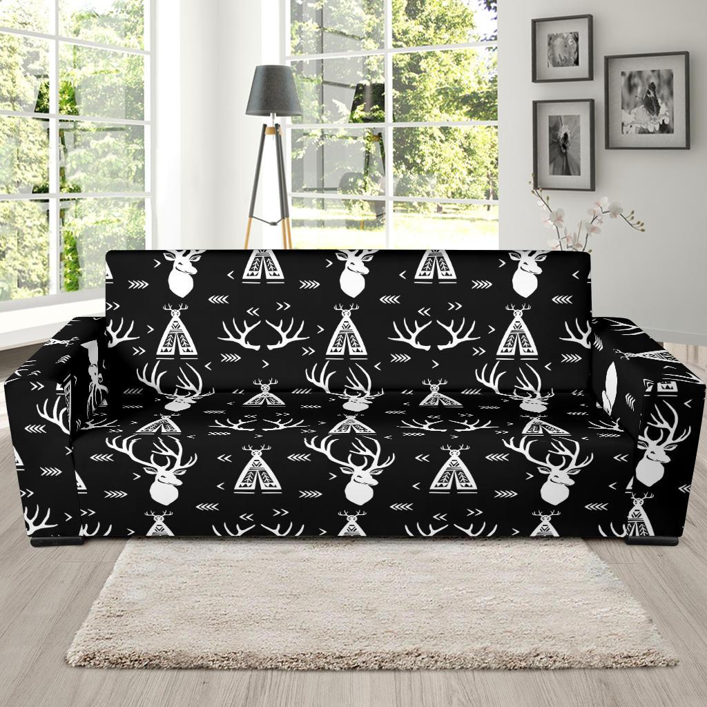 Deer Native Indian Print Pattern Sofa Slipcover-JTAMIGO.COM