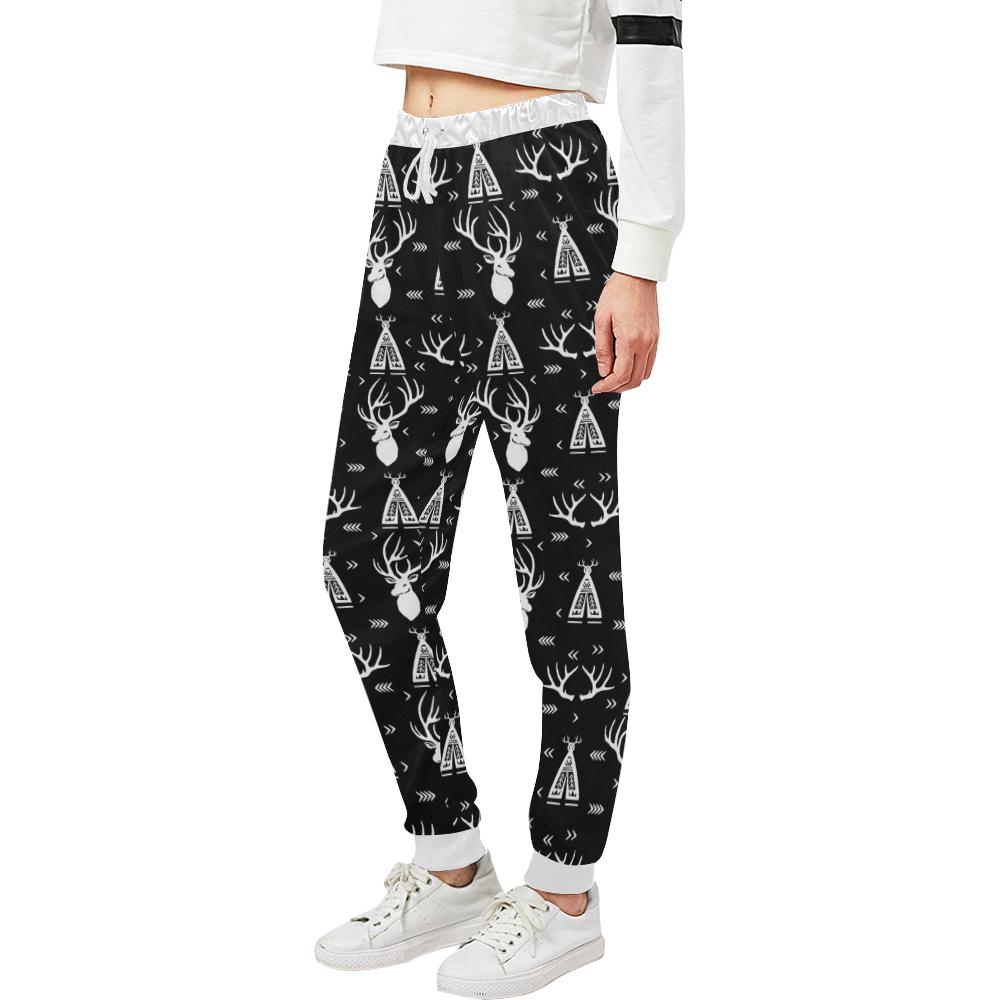 Deer Native Indian Print Pattern Unisex Casual Sweatpants (Model L11)-JTAMIGO.COM