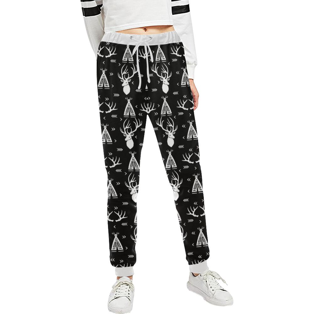 Deer Native Indian Print Pattern Unisex Casual Sweatpants (Model L11)-JTAMIGO.COM