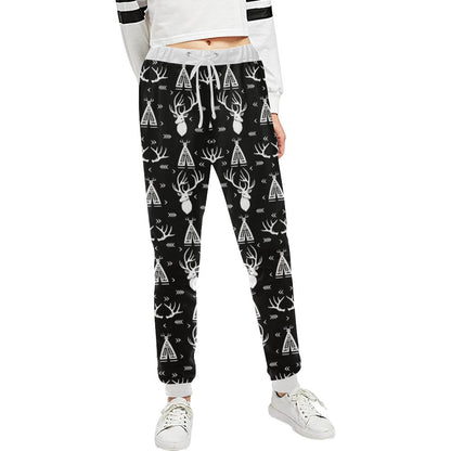 Deer Native Indian Print Pattern Unisex Casual Sweatpants (Model L11)-JTAMIGO.COM