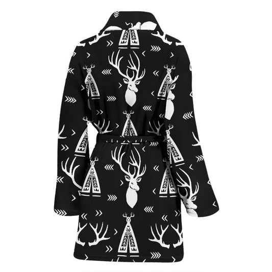 Deer Native Indian Print Pattern Women Bath Robe-JTAMIGO.COM