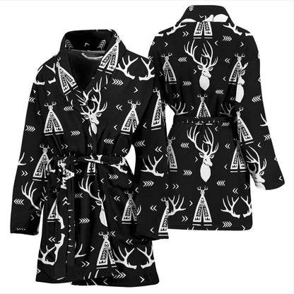Deer Native Indian Print Pattern Women Bath Robe-JTAMIGO.COM