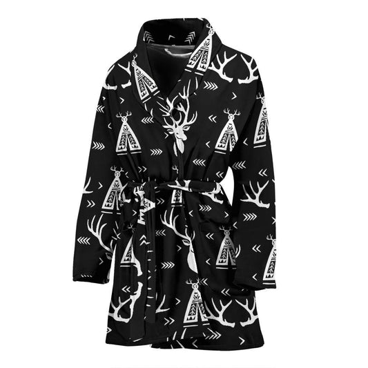 Deer Native Indian Print Pattern Women Bath Robe-JTAMIGO.COM