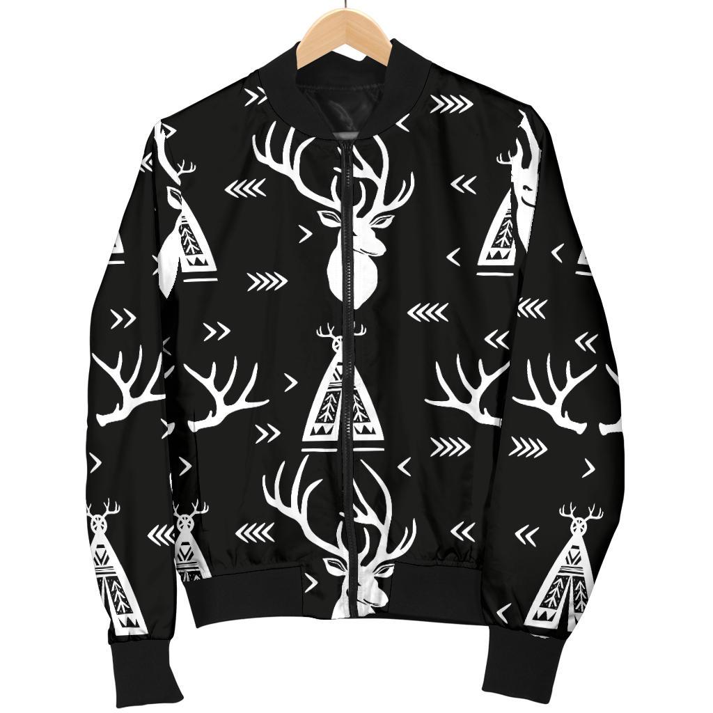 Deer Native Indian Print Pattern Women Casual Bomber Jacket