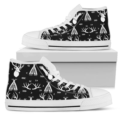 Deer Native Indian Print Pattern Women High Top Shoes