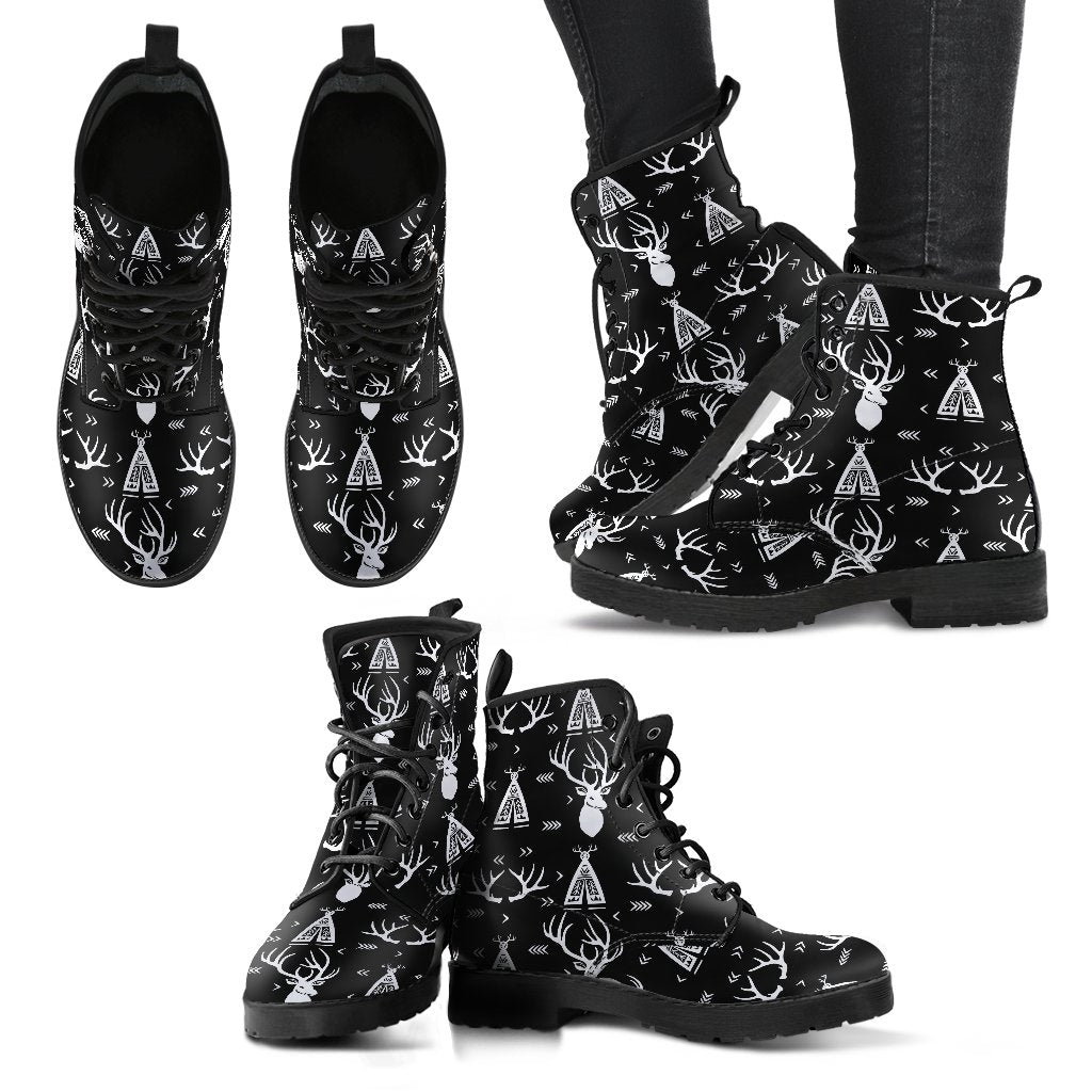 Deer Native Indian Print Pattern Women Leather Boots-JTAMIGO.COM