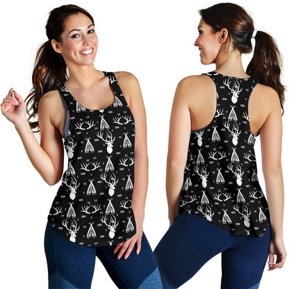 Deer Native Indian Print Pattern Women Racerback Tank Top