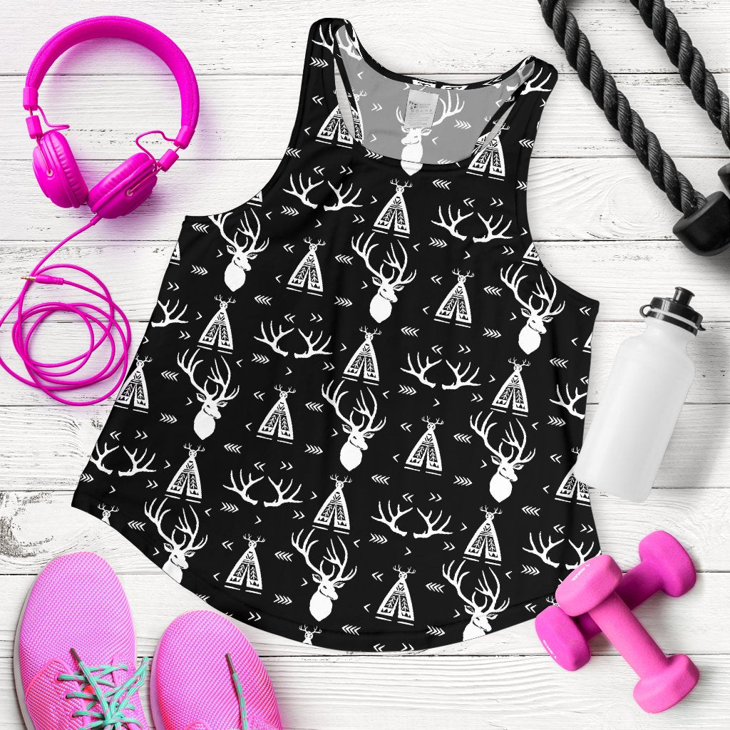 Deer Native Indian Print Pattern Women Racerback Tank Top