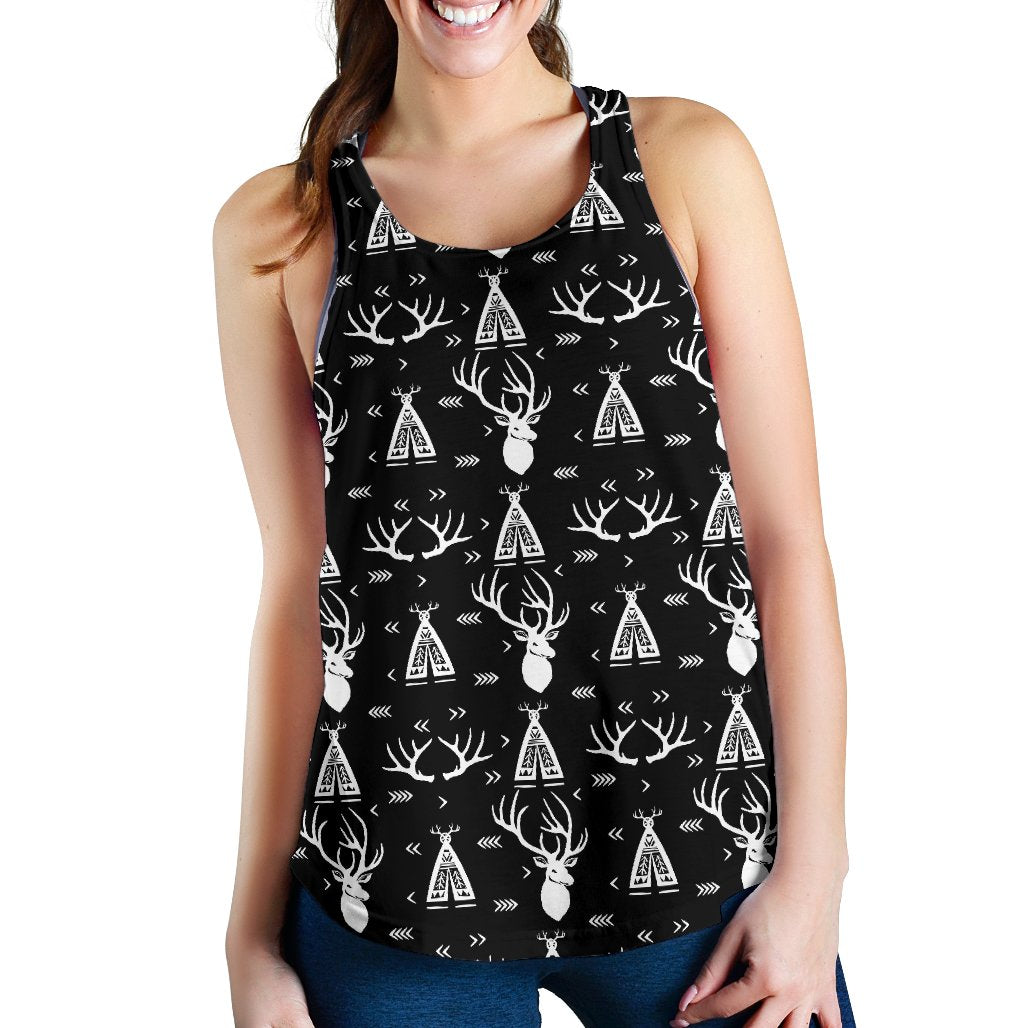 Deer Native Indian Print Pattern Women Racerback Tank Top