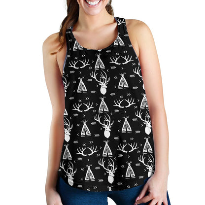 Deer Native Indian Print Pattern Women Racerback Tank Top