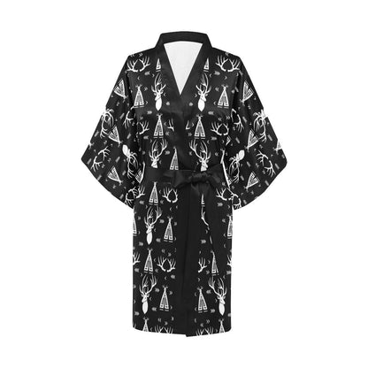 Deer Native Indian Print Pattern Women Short Kimono Robe