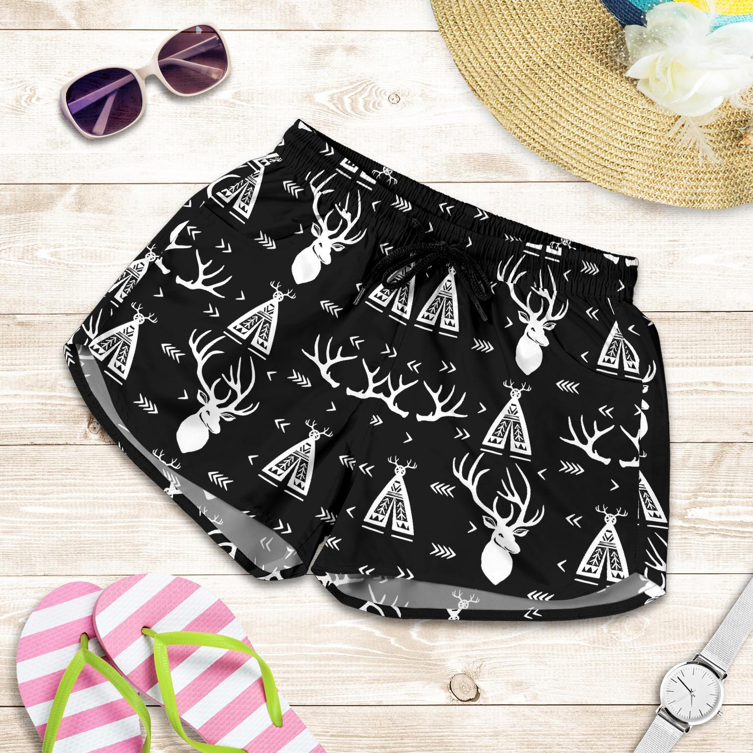 Deer Native Indian Print Pattern Women Shorts-JTAMIGO.COM